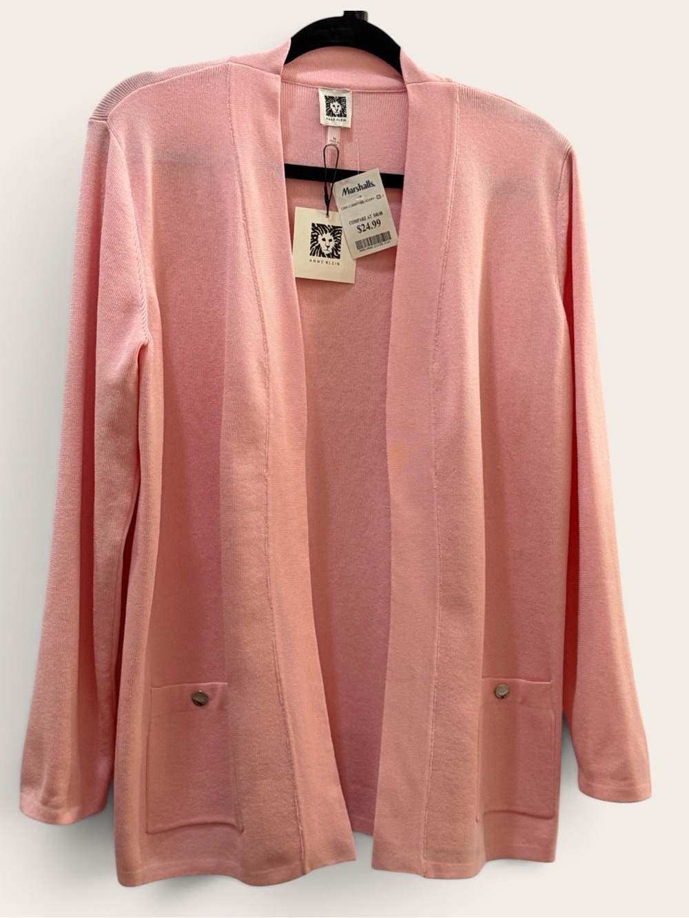 Anne Klein Women’s Lt. Pink Open-Front cardigan Sweater Sz M NWT